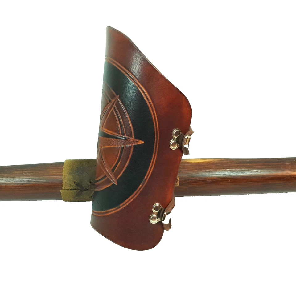 Armschutz Bogensport Leder braun punziert Windrose Bogenstulpe Langbogen - Bild 4 von 4