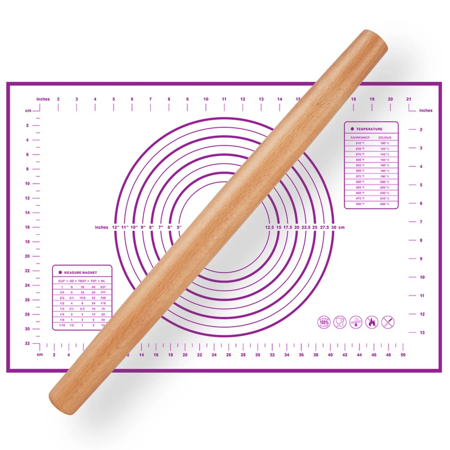 16 Inch Wood Rolling Pin for Baking, Wooden French Dough Roller with Purple S...