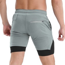Lixada 2-in-1 Men Running Shorts With Towel Loop Quick Dry Exercise Shorts With