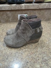 Dansko Ankle Booties Womens 9.5 Brown Suede Wedge Zip Buckle Comfort Casual
