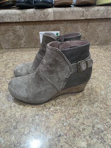 Dansko Ankle Booties Womens 9.5 Brown Suede Wedge Zip Buckle Comfort Casual