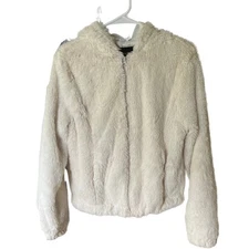 Ambiance Outerwear Soft Faux Fur Lightweight Womens Fluffy Hoodie White Size S