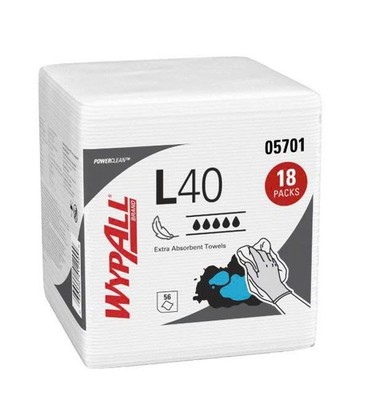 Wypall PowerClean L40 Cloths Extra Absorbent Wipes (05701), Quarterfold, Bulk...