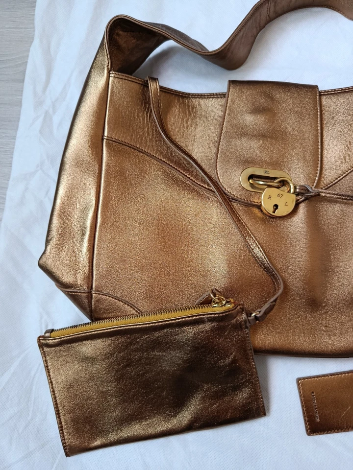 RALPH LAUREN PURPLE LABEL Collection Gold Leather Tote RL67 Handbag RRP 2000$+ Foto 3 de 4