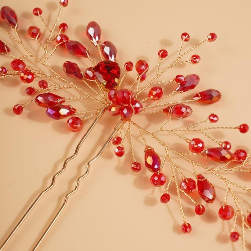 Bridal Crystal Hair Pins Classical Wedding Back Comb Red Women Prom Accessorie - Picture 6 of 6