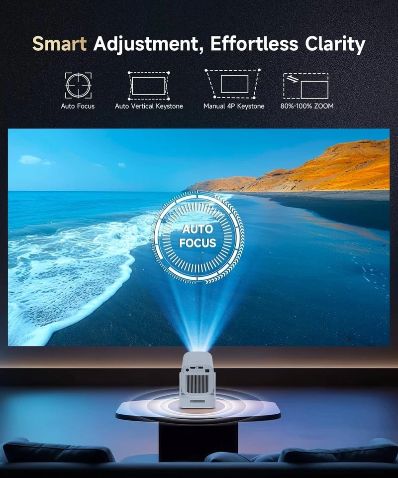 Beamer, Mini Beamer 4K Unterstützung 1080P Autofokus Projektor, ÖZENSAAT - Bild 3 von 3