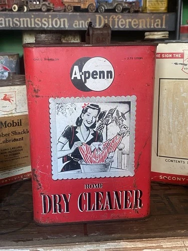 1950s Apenn Motor Oil Dry Cleaning Can 1 Gal Antique Old Graphic Gas Amoco Sign