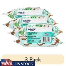 Flushable Wet Wipes Coconut Scent 96 Wipes Hypoallergenic Easy Pop-Up Dispenser