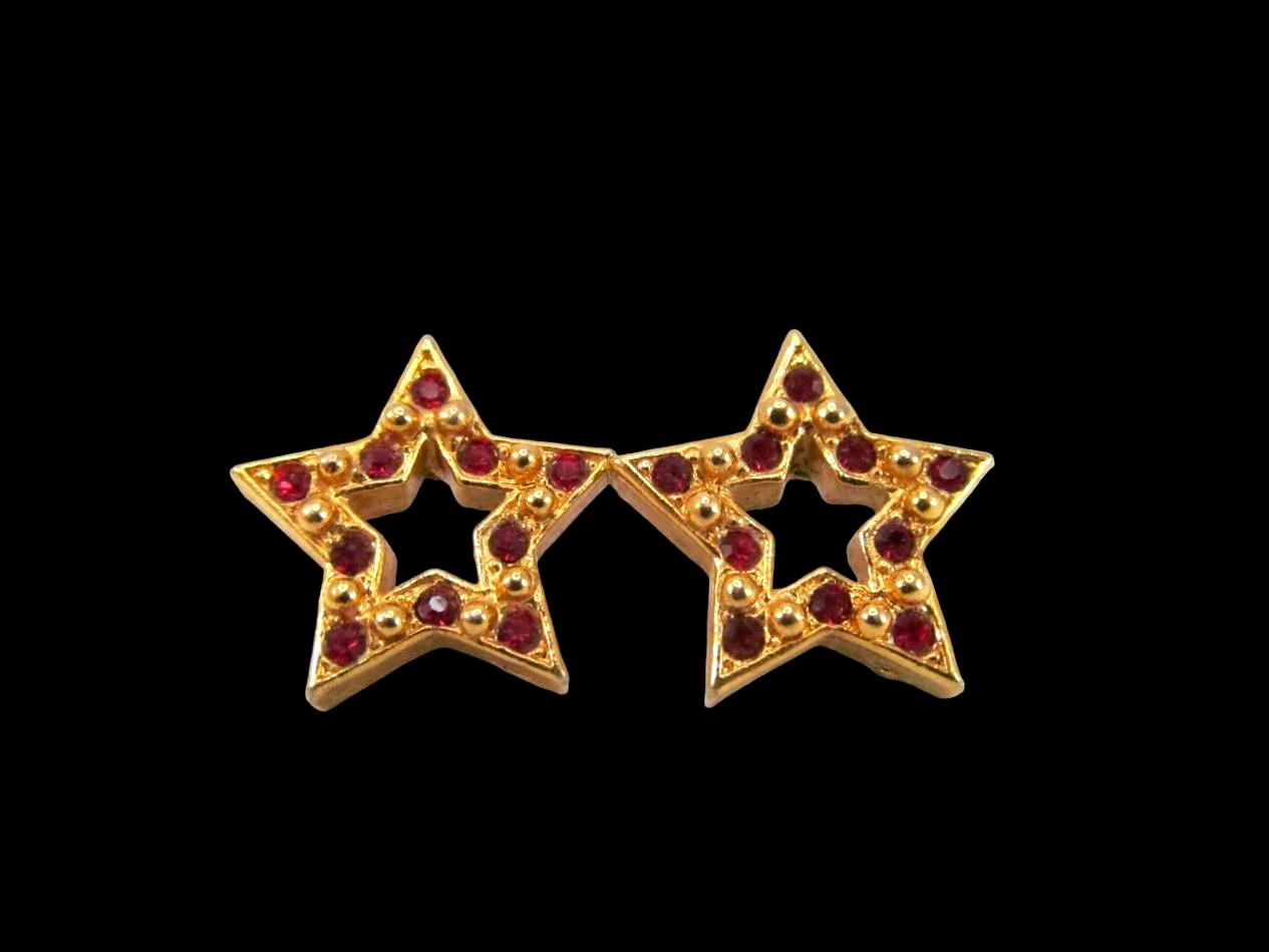 Vintage Ruby Red Rhinestone Star Shape Pierced Ea… - image 8