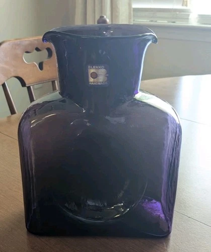 Vintage Purple Amethyst BLENKO Double Spout Heavy Glass Water Pitcher Carafe Jug