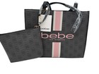Bebe Ember Tote Large W/ Wristlet Pouch Insert Blush Pink Stripe Sporty Chic 15”