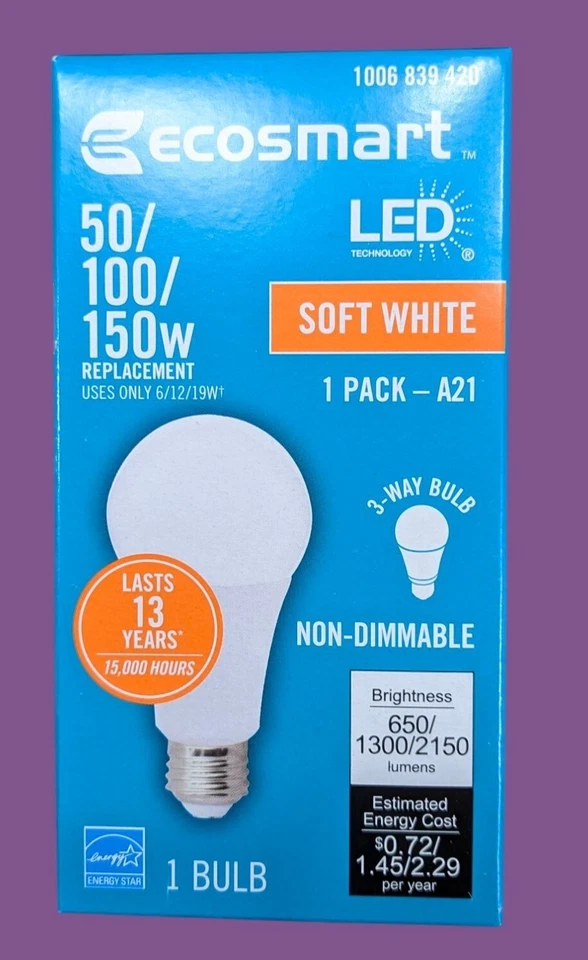 Ecosmart 50/100/150-Watt Equivalent A21 Energy Star 3-Way LED Bulb Soft White - Image 2 of 4