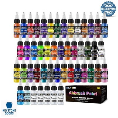 48-Color Water-Based Airbrush Paint Set with Thinners for Models, Canvas & More