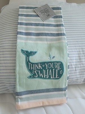 Embroidered I THINK YOU'RE S'WHALE 18×28  Coastal Kitchen Towel 100% Cotton