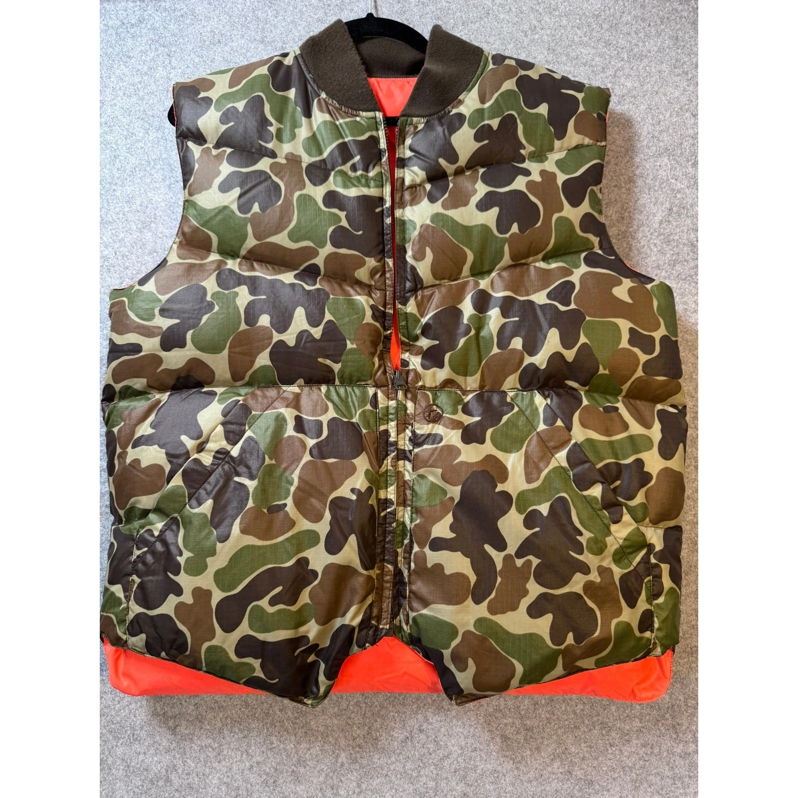 Vintage Wilderness Clothing Reversible Down Vest Camo Blaze Orange Large