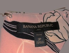 Banana Republic Sleeveless Sheath Dress Pleat Neck Pink Bkgr/B & W Tulips  2P  
