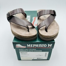 Mephisto Helen Top Loop Sandals in Chestnut Brown Leather Size 35 US 5