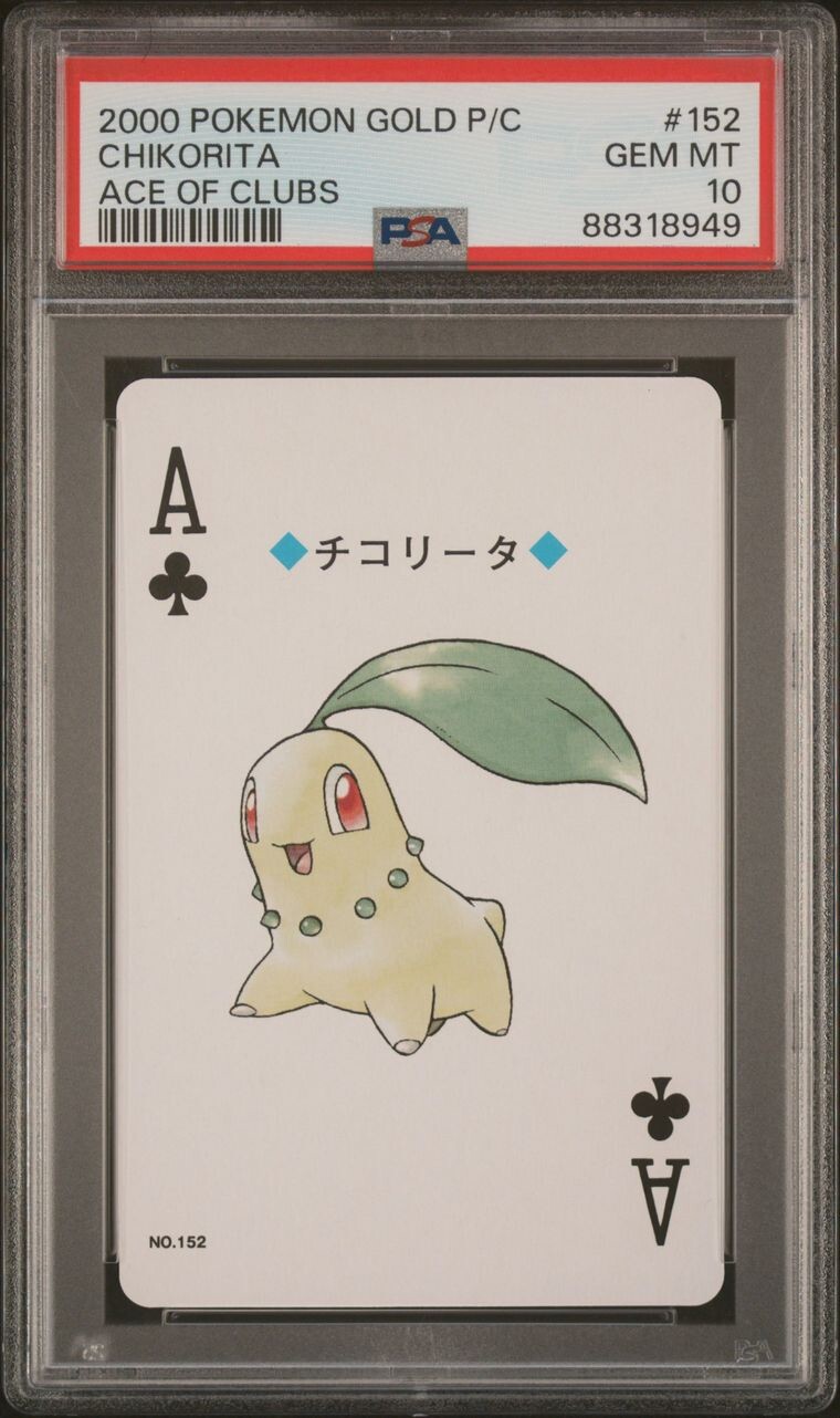 Pokemon Gold Poker Playing Card CHIKORITA  Ace Of Clubs #152 PSA 10
