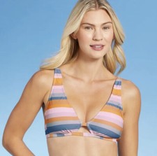 Women's Keyhole Bralette Bikini Top - Shade  Shore Multi Stripe, Sz L 12-14 