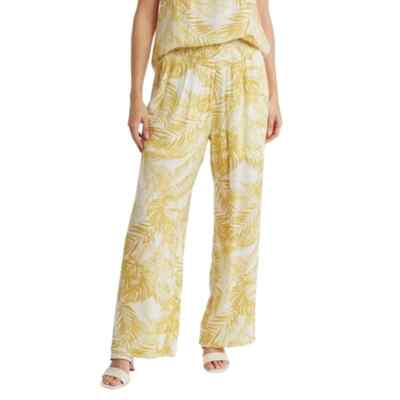 NANETTE LEPORE $58 Smocked Wide Leg Pant Gold Ray Tropical Print Medium