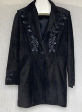 Scully Suede Leather Jacket Coat Black Embroi...
