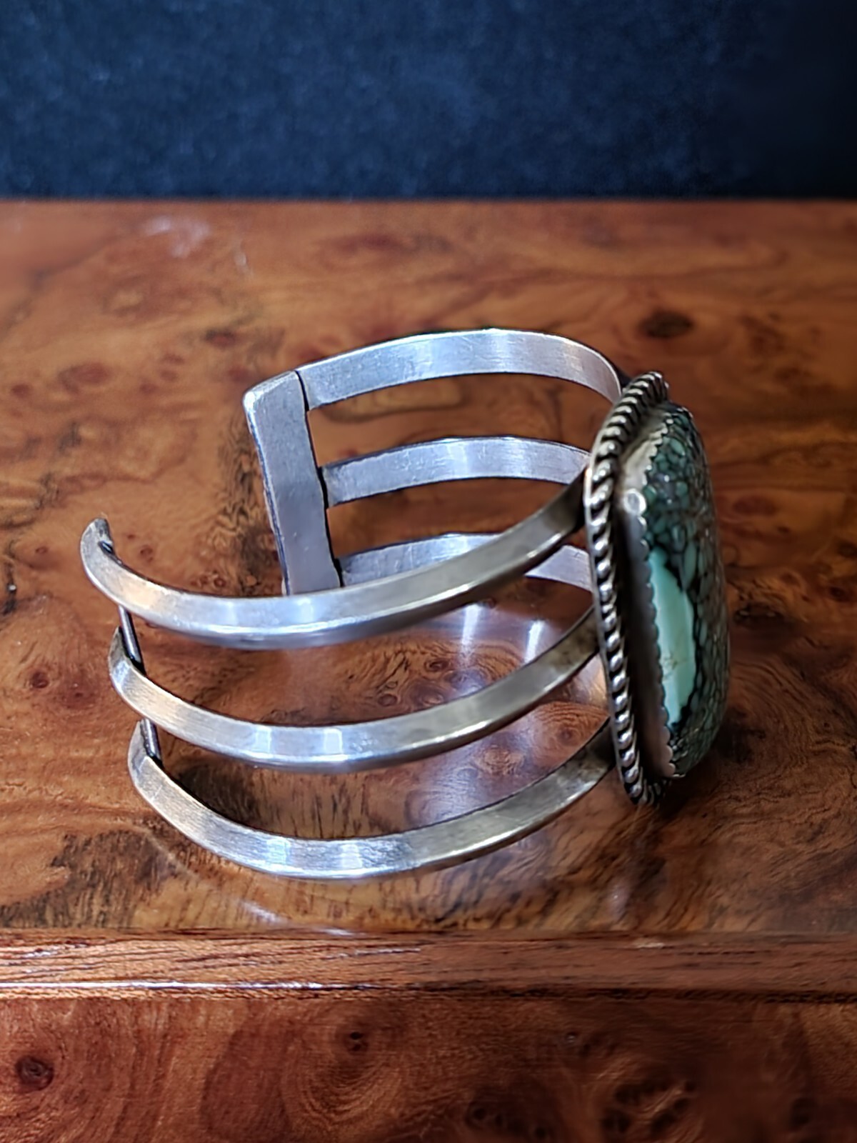 L. Chee Peacock Spiderweb Variscite Cuff Bracelet image 4