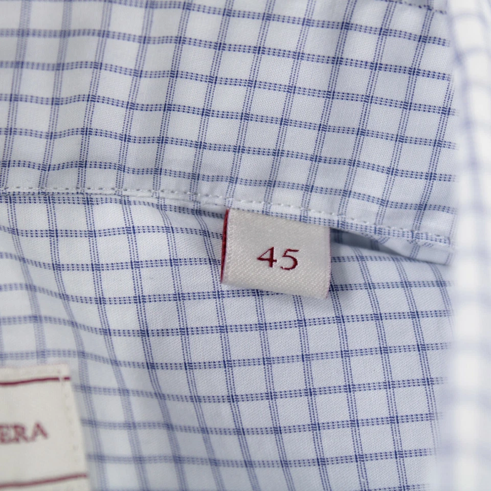 Luciano Barbera 全新带标签礼服衬衫尺寸 45 2XL 白色带蓝色网格格子 — 第 2/4 张图片