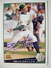 BRAD ZIEGLER signed A's 2009 Topps baseball card AUTO Autographed RED SOX DBACKS