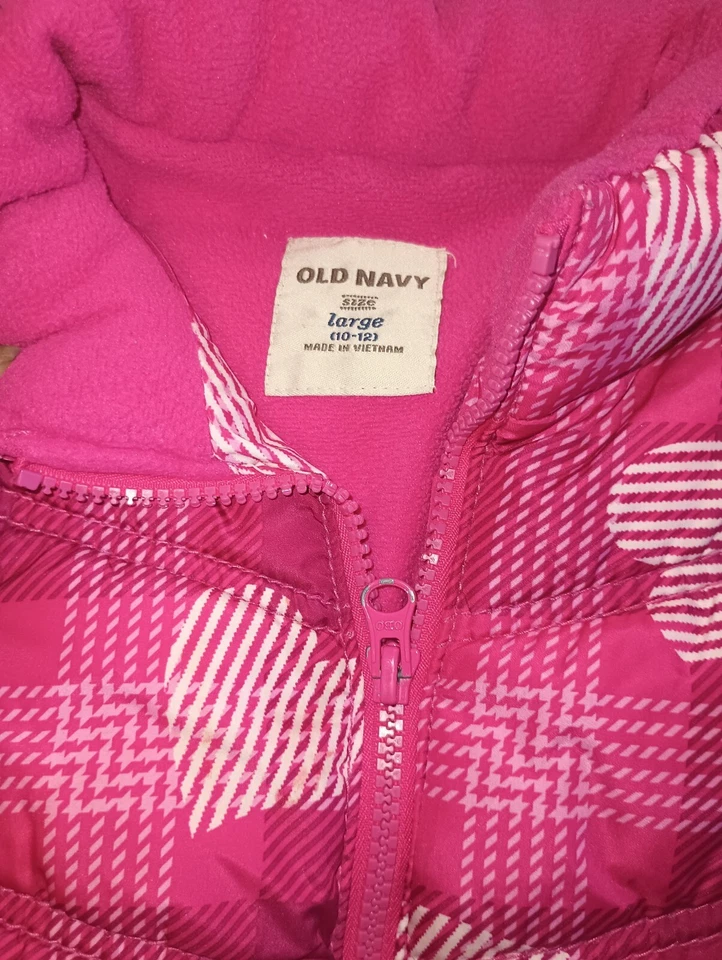 Старый темно-девочка пуховик жилет сердце узор розовый акрил теплый зимний размер 10-12 G002 - Изображение 2 из 4