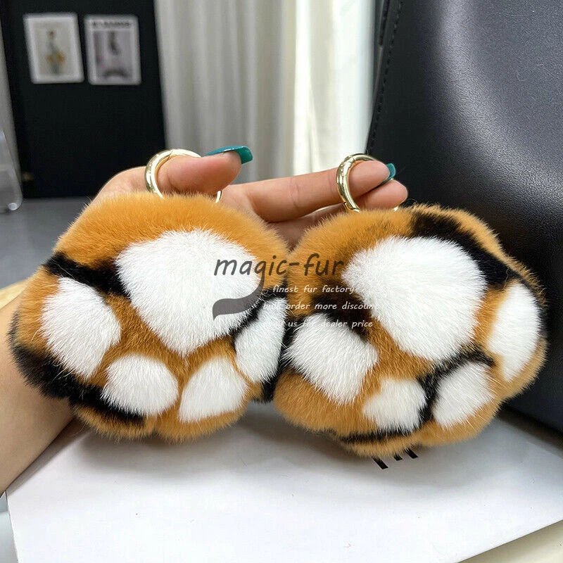 Lindo llavero pompón bolsa suave dije llavero colgante juguete piel de conejo Rex Foto 4 de 4