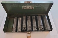 S-K Tools Vintage 1/2" Drive 6PT SAE Deep Impact Sockets With Metal Case Read Ad