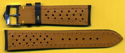 Blue Rally Perforated Leather MB Strap Yellow Stc, 20 22mm, Pre TAG Heuer Buckle - Picture 4 of 5