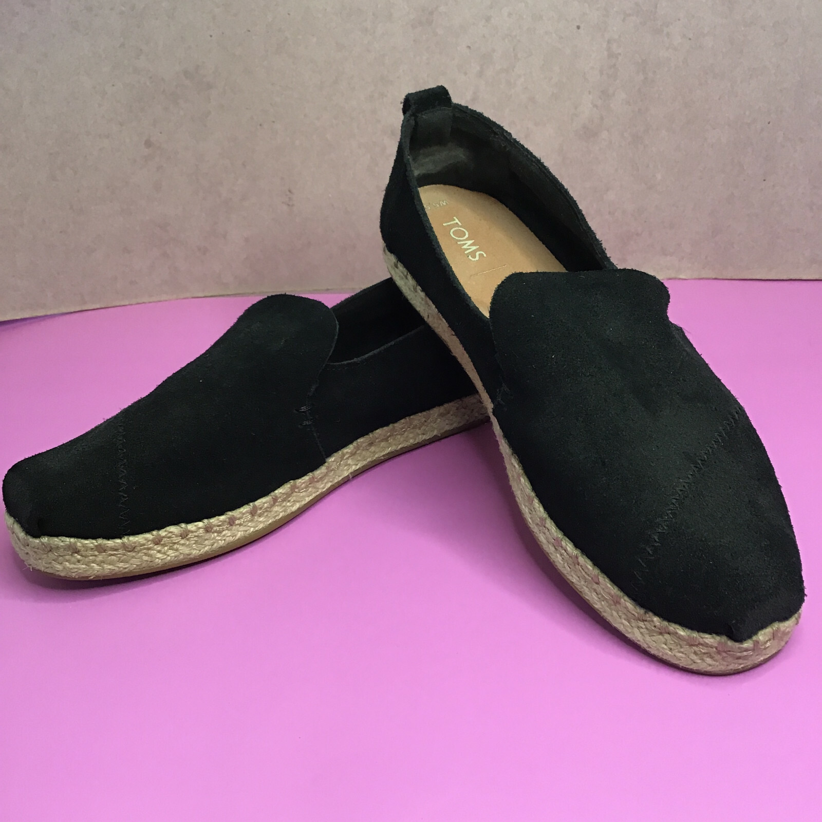 Toms Black Suede Flats Shoes Women's 