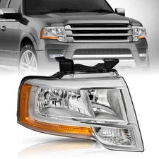 Passenger Side Headlight for 2015 2016 2017 Ford Expedition Chrome Halogen Lamp