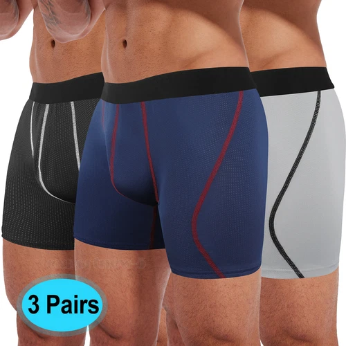 Men's Quick Dry Mesh Boxer Briefs Pouch Support Fashion Underwear Cool 3 Pack