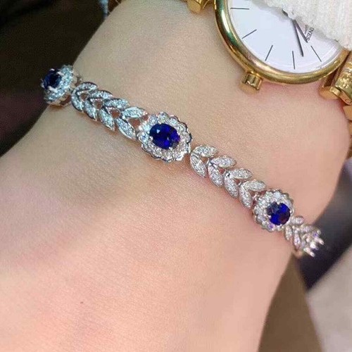 8.00 Ct Oval Cut Blue Sapphire Women's Tennis Bracelet 14k White Gold Finish - Picture 11 of 12