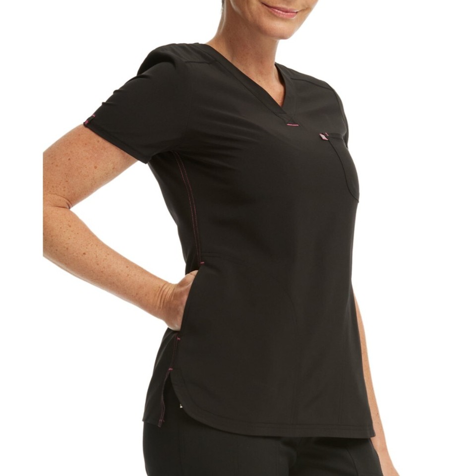 Scrubstar Women's Henley Medical Scrub Top four way stretch Black 3XL