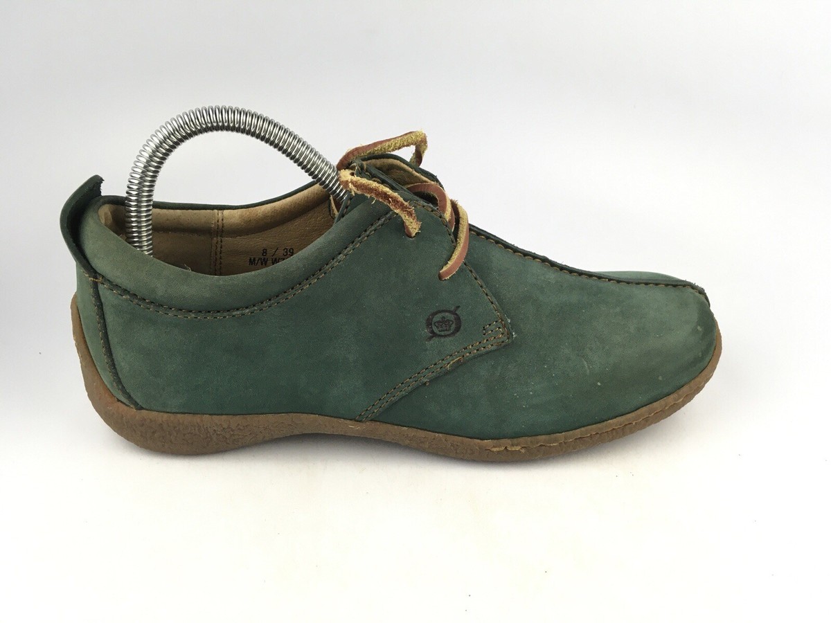 靴 Borne Born Nubuck Leather Lace Up Sneaker Forest Green Split Toe W7244