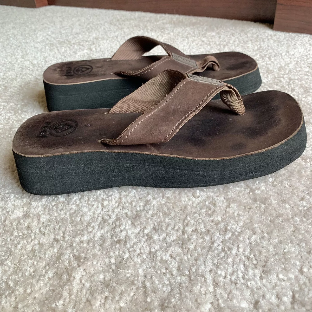 Reef Women's Size 8 Platform Flip Flops Brown Chunky Wedge Sandals Cushion  Vtg