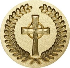 Cross inside Laurel Wreath 1.2" dia Wax Seal Stamp Head, meaningful symbol