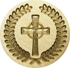 Cross inside Laurel Wreath 1.2" dia Wax Seal Stamp Head, meaningful symbol