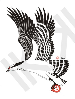 Osprey Carrying a Seasons Greetings by Ikki Matsumoto, Giclee Print