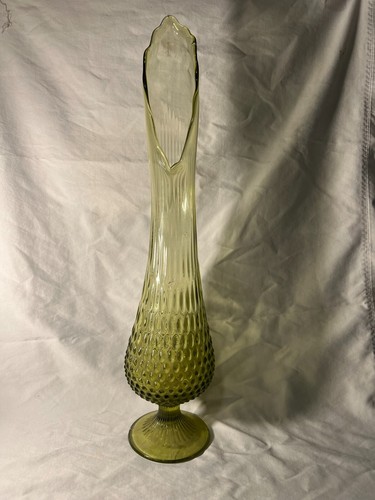 Vintage Fenton 21 inch Hobnail Stretch Swung Vase Colonial Green