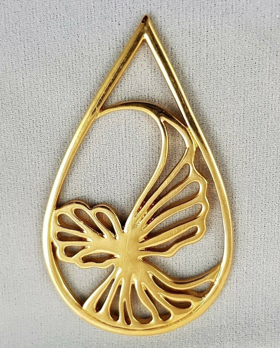 Pendentif Ancien Style Art Déco - Plaqué Or Poinçonné, Serti D'un Strass - Vintage, Occasion