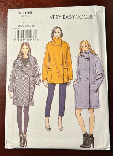 Vogue #9136 Misses Loose-Fitting Unlined Coat Pattern Sz: XS-M, 4-14 UNCUT FF