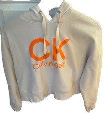 Calvin Klein Performance Hoodie Womens XL Cream/Orange Pullover Sweatshirt