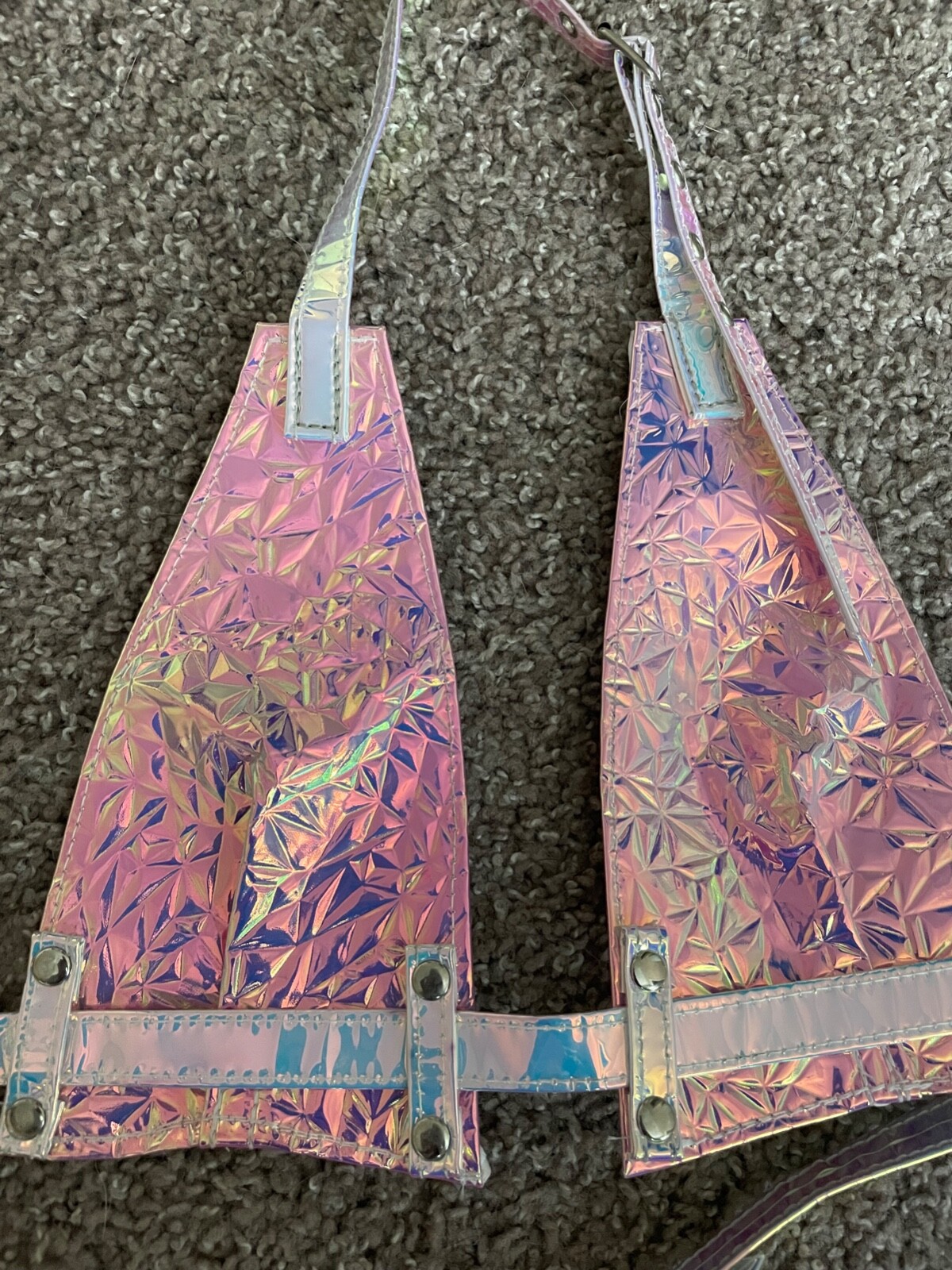 Rave festival dance pink holographic hand made bra top size small