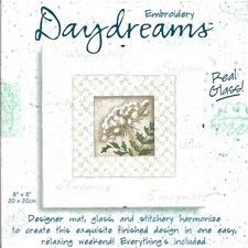 New Dimensions Embroidery Daydreams Kit Framed, Real Glass, 8" x 8" in box