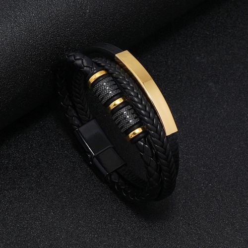 Men Retro Punk Titanium Steel Leather Multilayer Braided Magnetic Rope M7A6 E6K6 - Picture 3 of 11