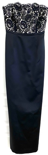 ANN TAYLOR Black Nude Scalloped Floral Lace Bodice Satin Pleated Skirt